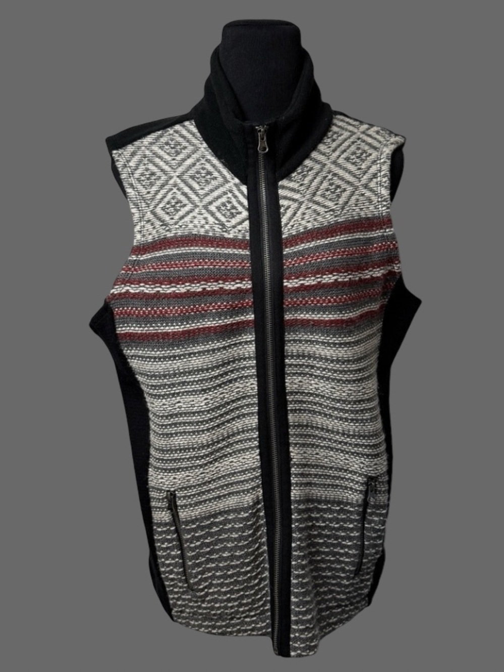 Southwestern Boho Vest Wool Blend Womens SZ L Full Zip Ruff Hewn Nordic Sweater